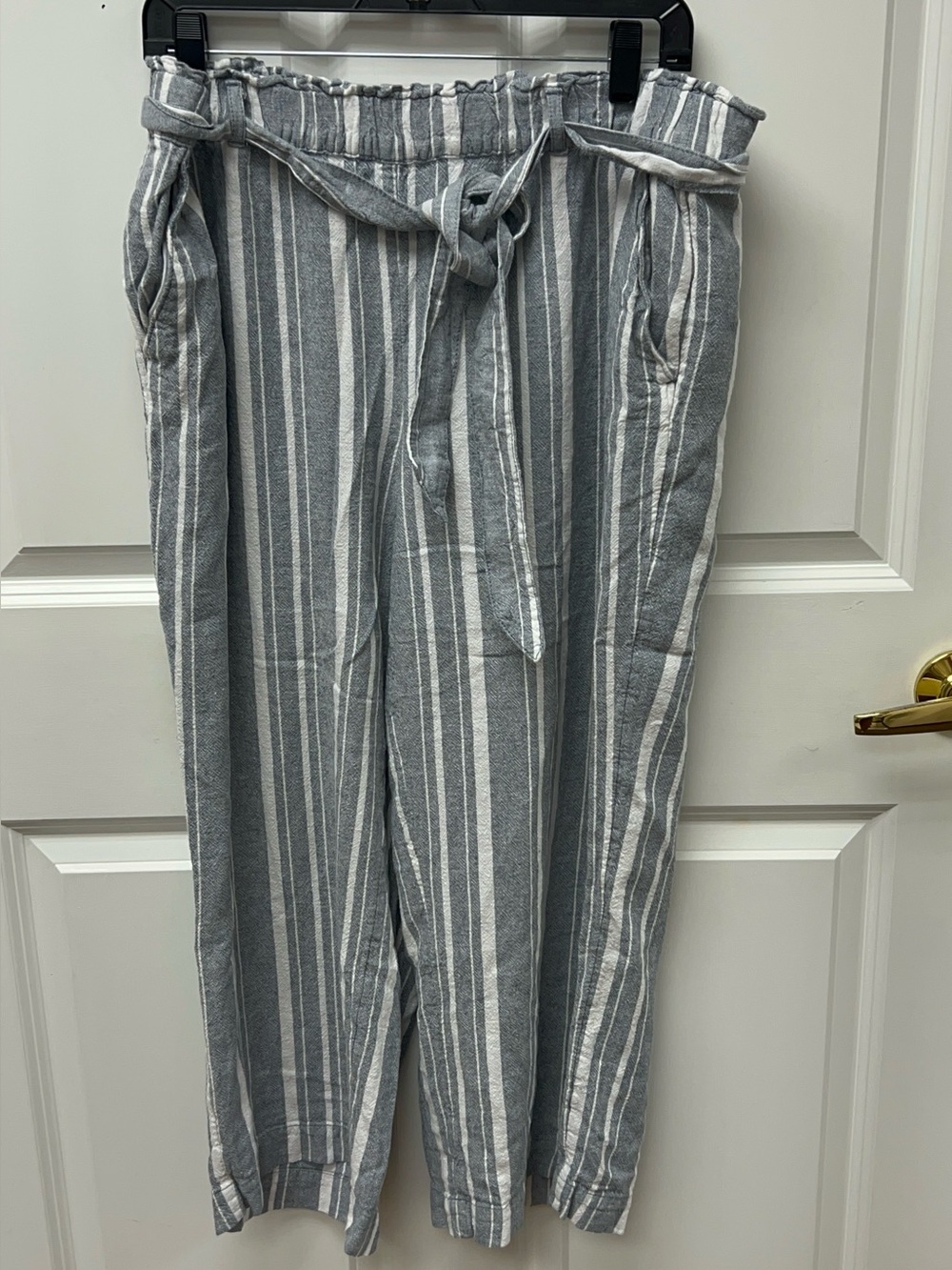 LOFT Linen-Blend Wide-Leg Striped Pants Size Large
